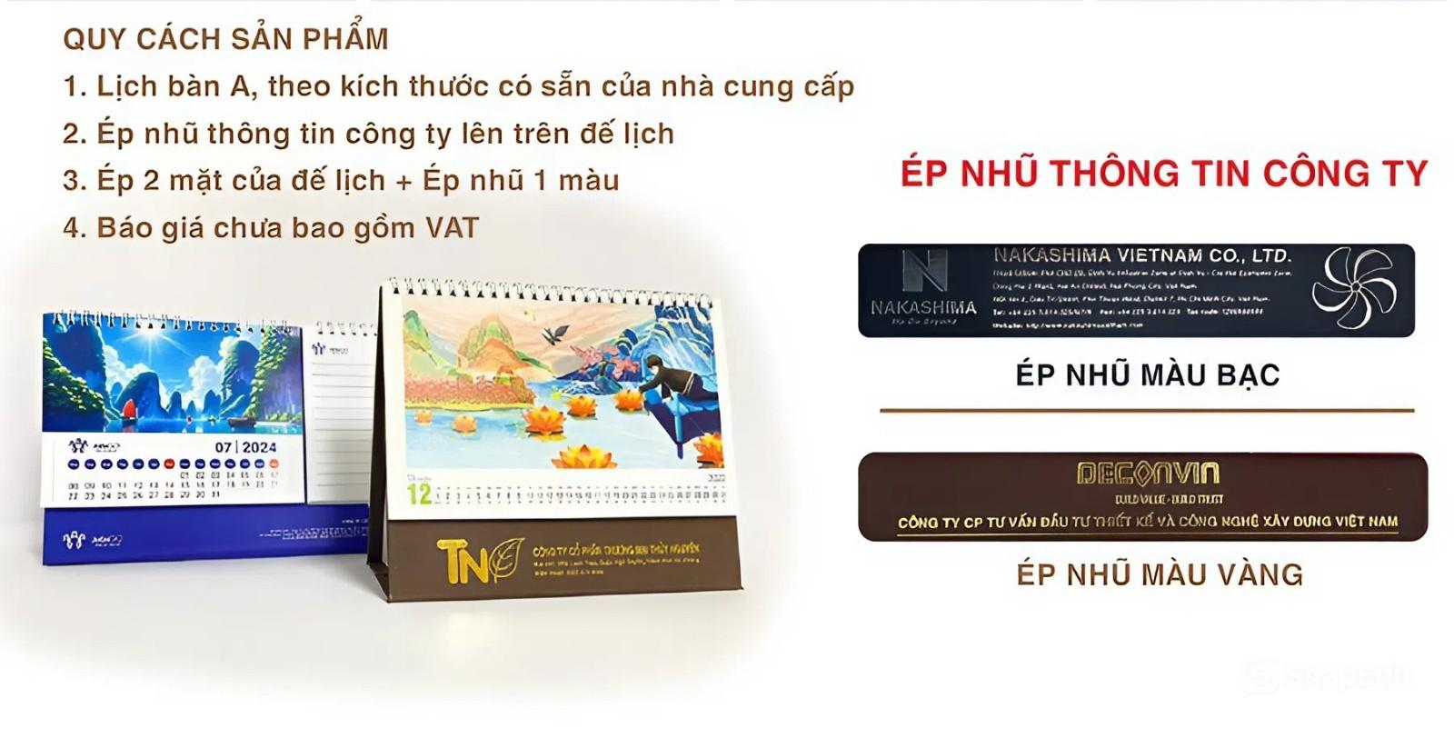 Quy cách sản phẩm - Phần in thông tin công ty lên tờ lịch